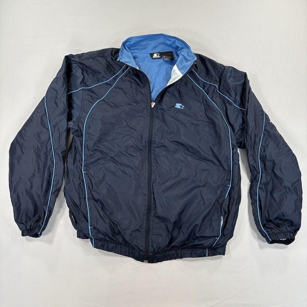 VINTAGE 90s Starter Windbreaker Jacket Mens M Navy Blue Pockets Full Zip Mesh